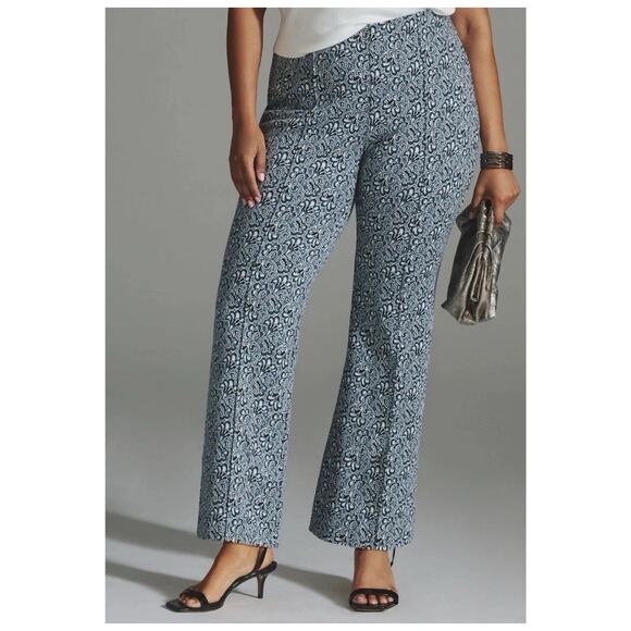 Anthropologie Maeve Margot Kick Flare Crop Pant Size M Pull On Stretch Paisley - Picture 1 of 6